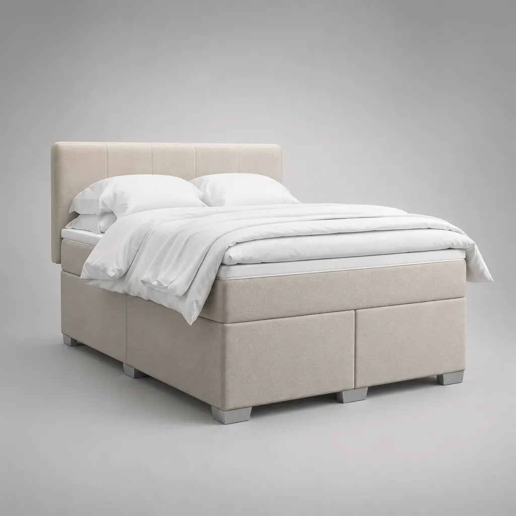 Boxspringbett Doppelbett mit Taschenfederkern, Polyesterbezug, Beige, Liegefläche 180 x 200 cm, Gesamtmaß 188 x 215 x 110 cm