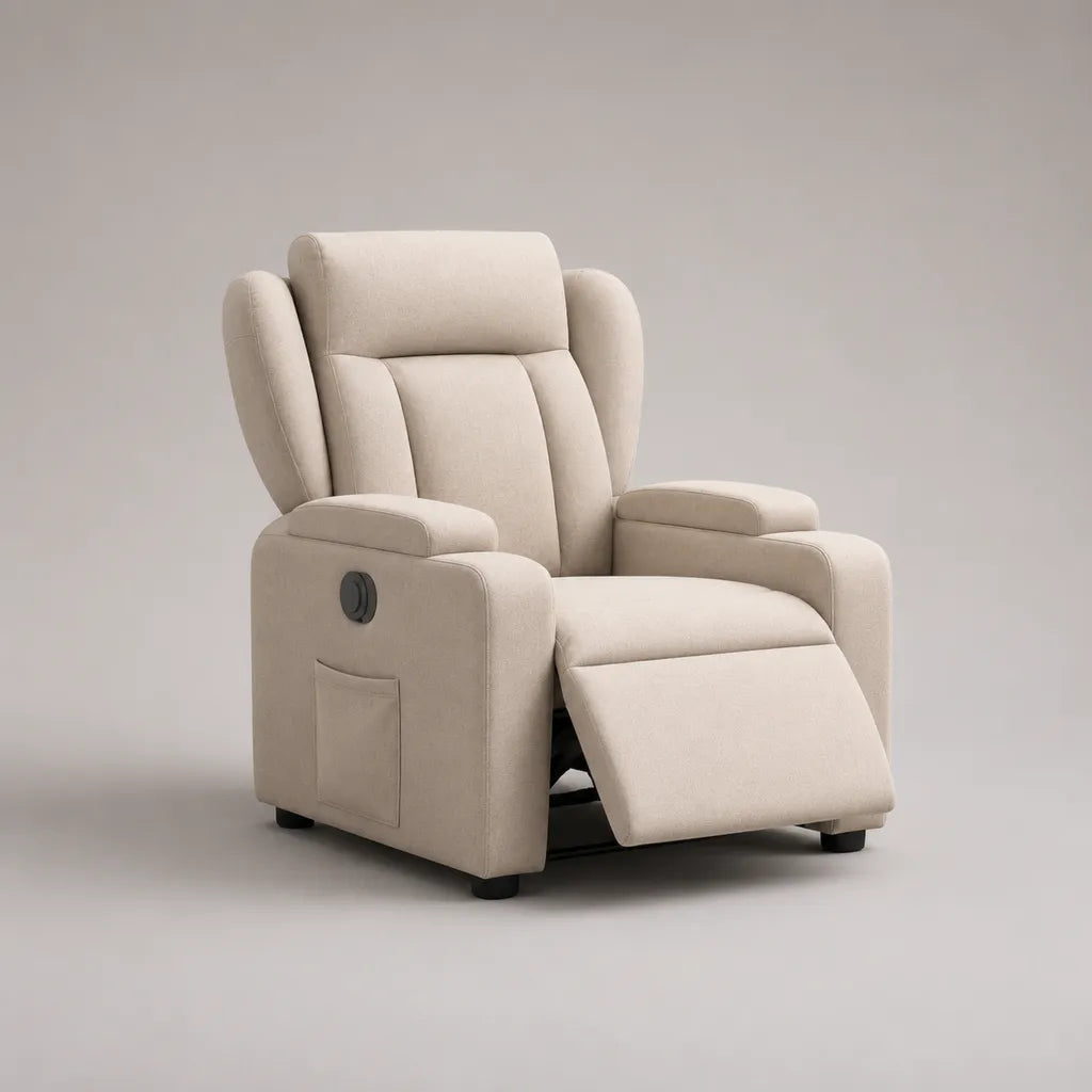 Relaxsessel Fernsehsessel mit manueller Liegefunktion und Fußstütze, Polyester-Chenille, Beige, 84 × 92 × 105 cm