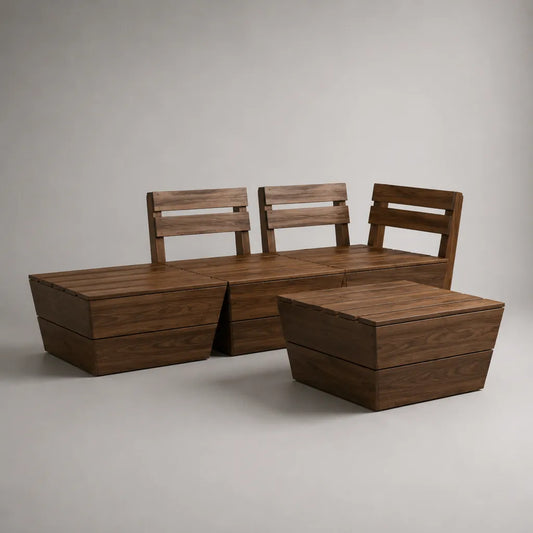4-teiliges Gartensofa-Set aus Akazien-Massivholz, 3-Sitzer 210 × 70 × 78 cm und Hocker 70 × 70 × 40 cm, Braun