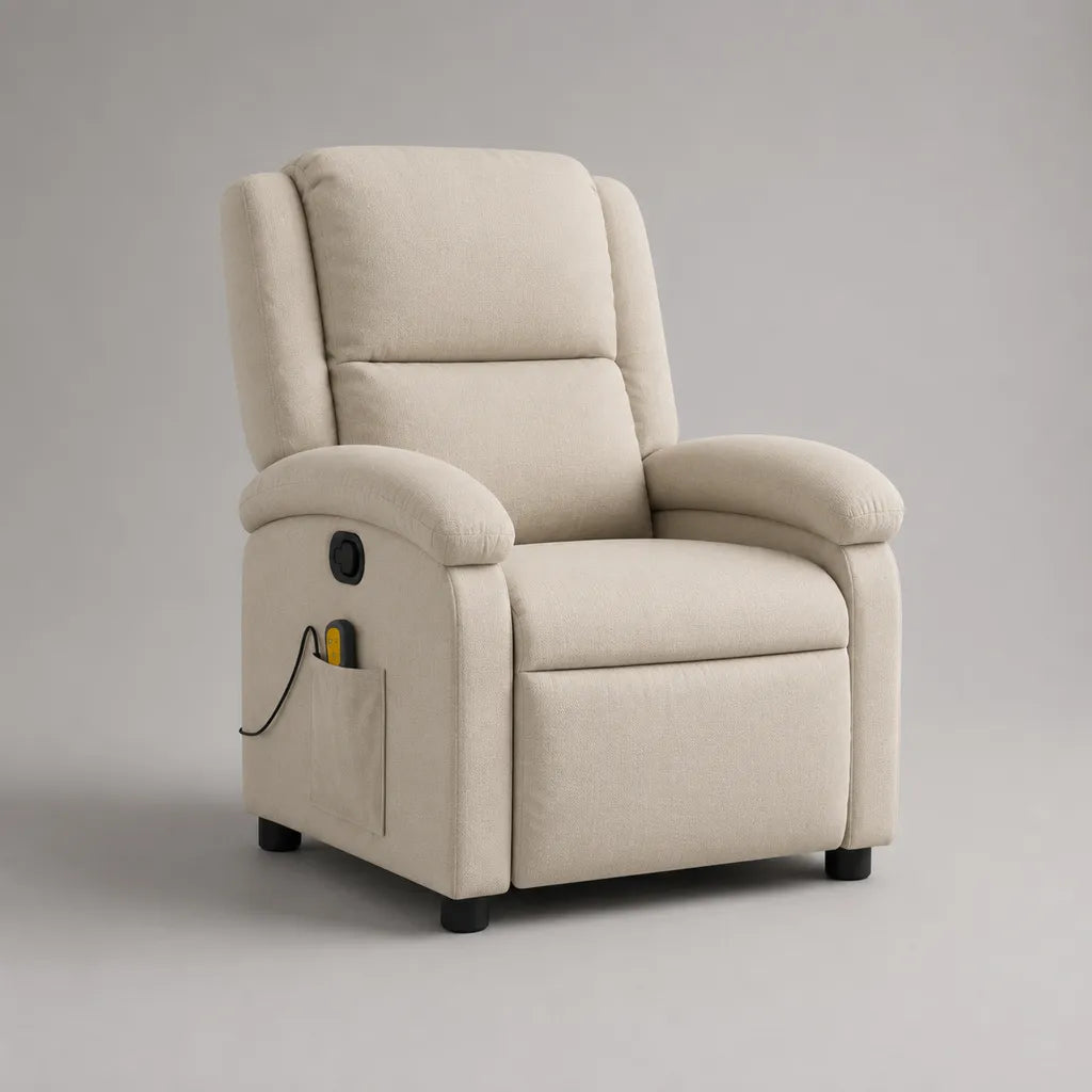 Elektrischer Fernsehsessel mit Liegefunktion, Polyester-Chenille, Hochlehner, Creme, 85 × 92 × 105 cm