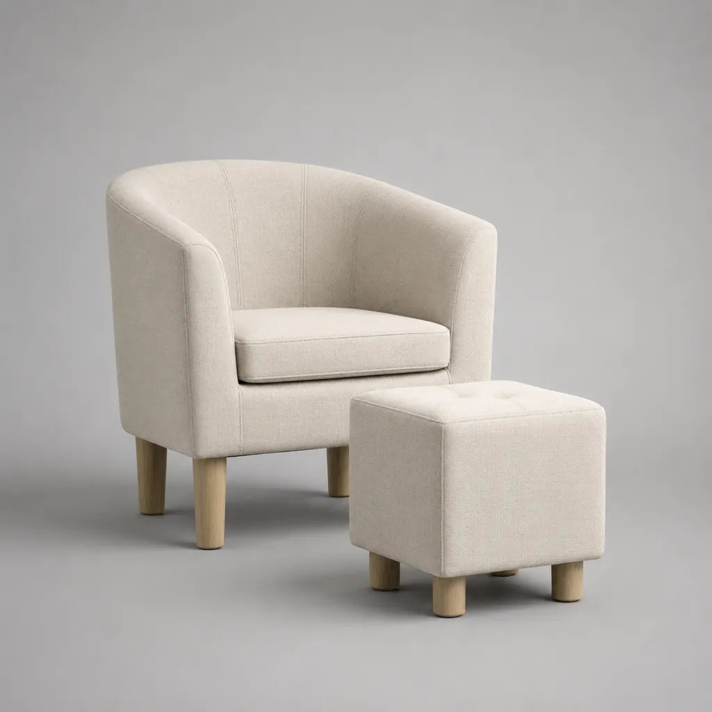 Sessel mit Hocker, 2-teilig, Stoffbezug, Beige/Natur, Sessel 68 × 68 × 78 cm, Hocker 42 × 42 × 39 cm