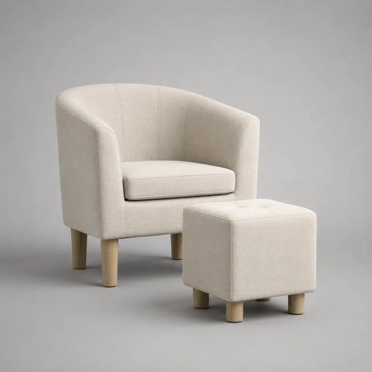 Sessel mit Hocker, 2-teilig, Stoffbezug, Beige/Natur, Sessel 68 × 68 × 78 cm, Hocker 42 × 42 × 39 cm