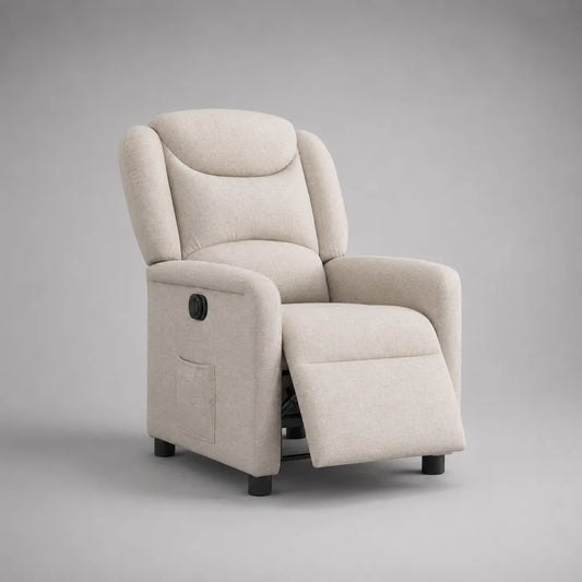 Relaxsessel mit manueller Liegefunktion und Fußstütze, Stoffbezug in Beige, 76 × 90 × 105 cm