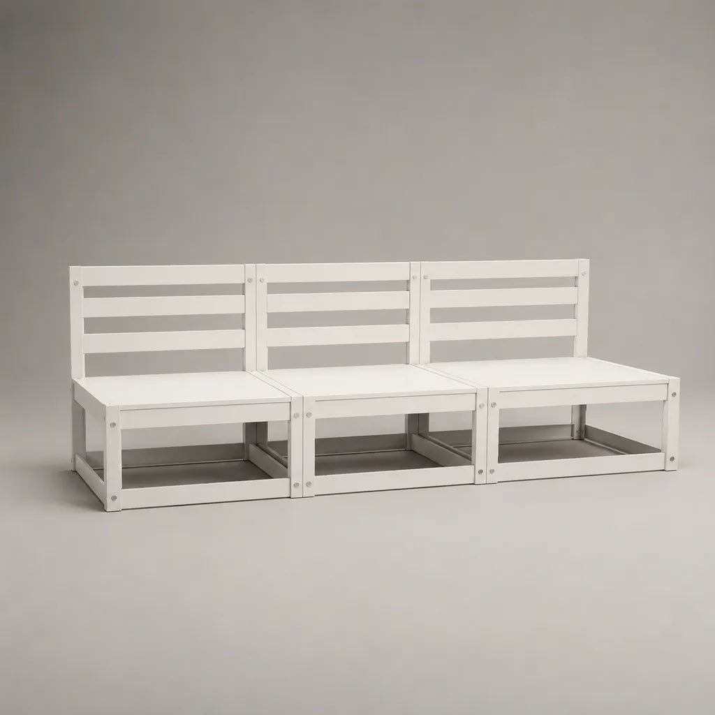 3-teiliges Gartensofa aus massivem Kiefernholz, 3-Sitzer, Weiß, 210 × 70 × 67 cm