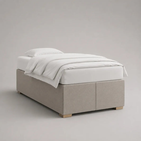 Boxspringbett-Set 90 x 200 cm mit Matratze, ohne Kopfteil, Stoffbezug, Beige/Weiß