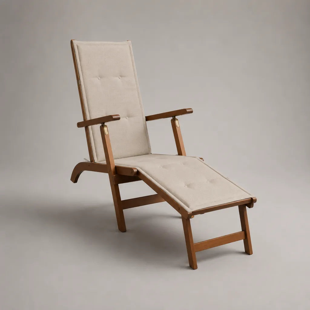 Verstellbare klappbare Gartenliege aus massivem Akazienholz mit Armlehnen und Auflage, Beige/Braun, 160 × 67 × 92 cm