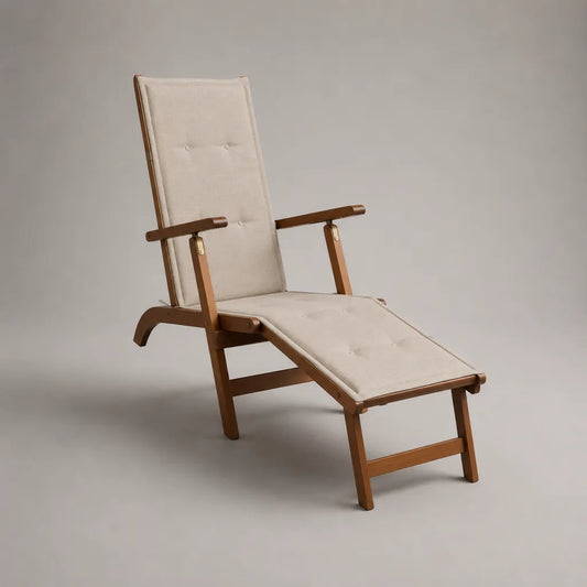 Verstellbare klappbare Gartenliege aus massivem Akazienholz mit Armlehnen und Auflage, Beige/Braun, 160 × 67 × 92 cm
