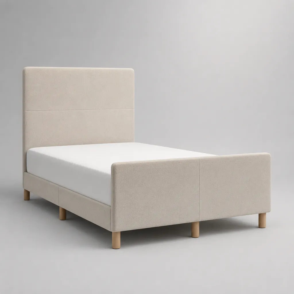 Polsterbett 140 × 200 cm mit Kopfteil, Fußteil und Lattenrost, Polyester, Beige/Natur