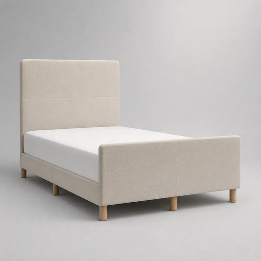 Polsterbett 140 × 200 cm mit Kopfteil, Fußteil und Lattenrost, Polyester, Beige/Natur