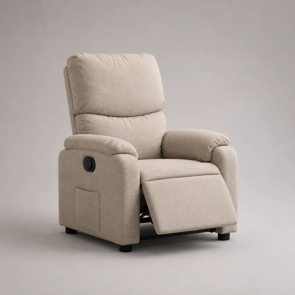 Relaxsessel mit manueller Liegefunktion, Polyester-Chenille, hohe Rückenlehne, Beige, 85 × 93 × 105 cm